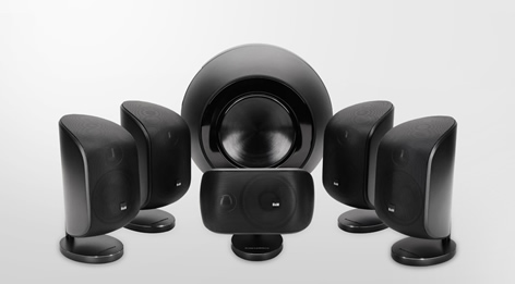 Bowers & Wilkins surround sound speaker set with subwoofer showcasing premium audio for immersive home theater installations in Park City