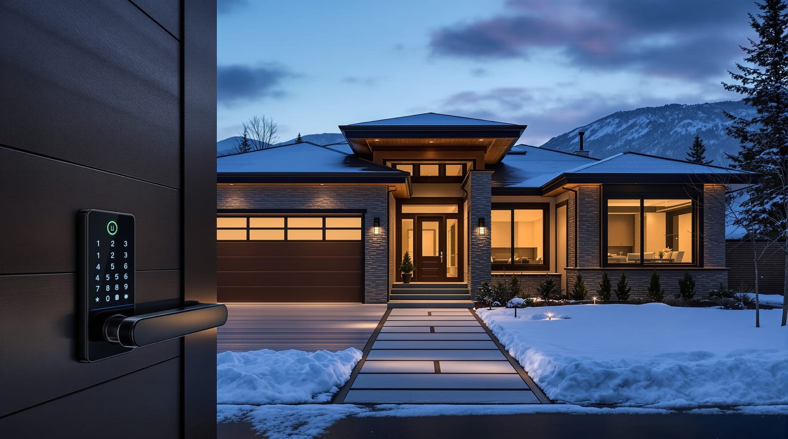 Luxury Park City second home entry with integrated security and lighting