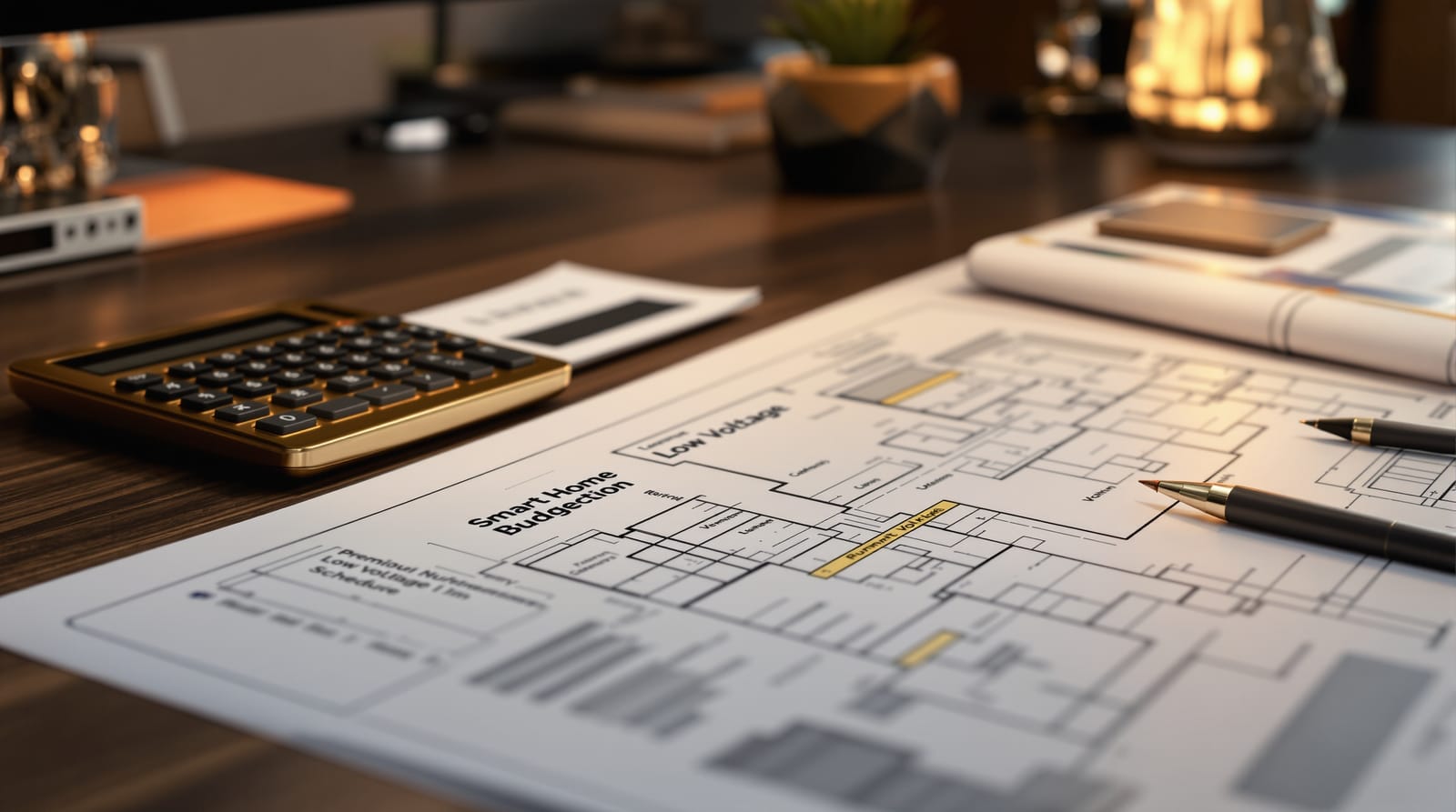 Smart home budgeting desk with luxury technology plans